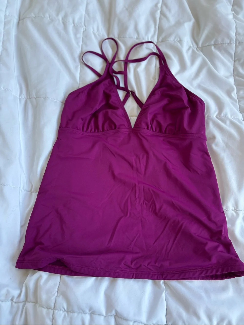 Athleta Strappy Back Tankini Swim Top Magenta Purple Shelf Bra L